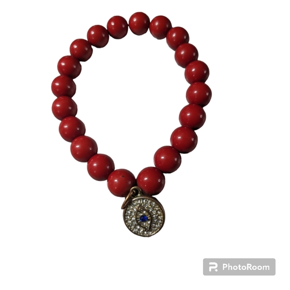 Bead Necklace with Red, Blue-eye Beaded Bracelet. - Picture 7 of 10